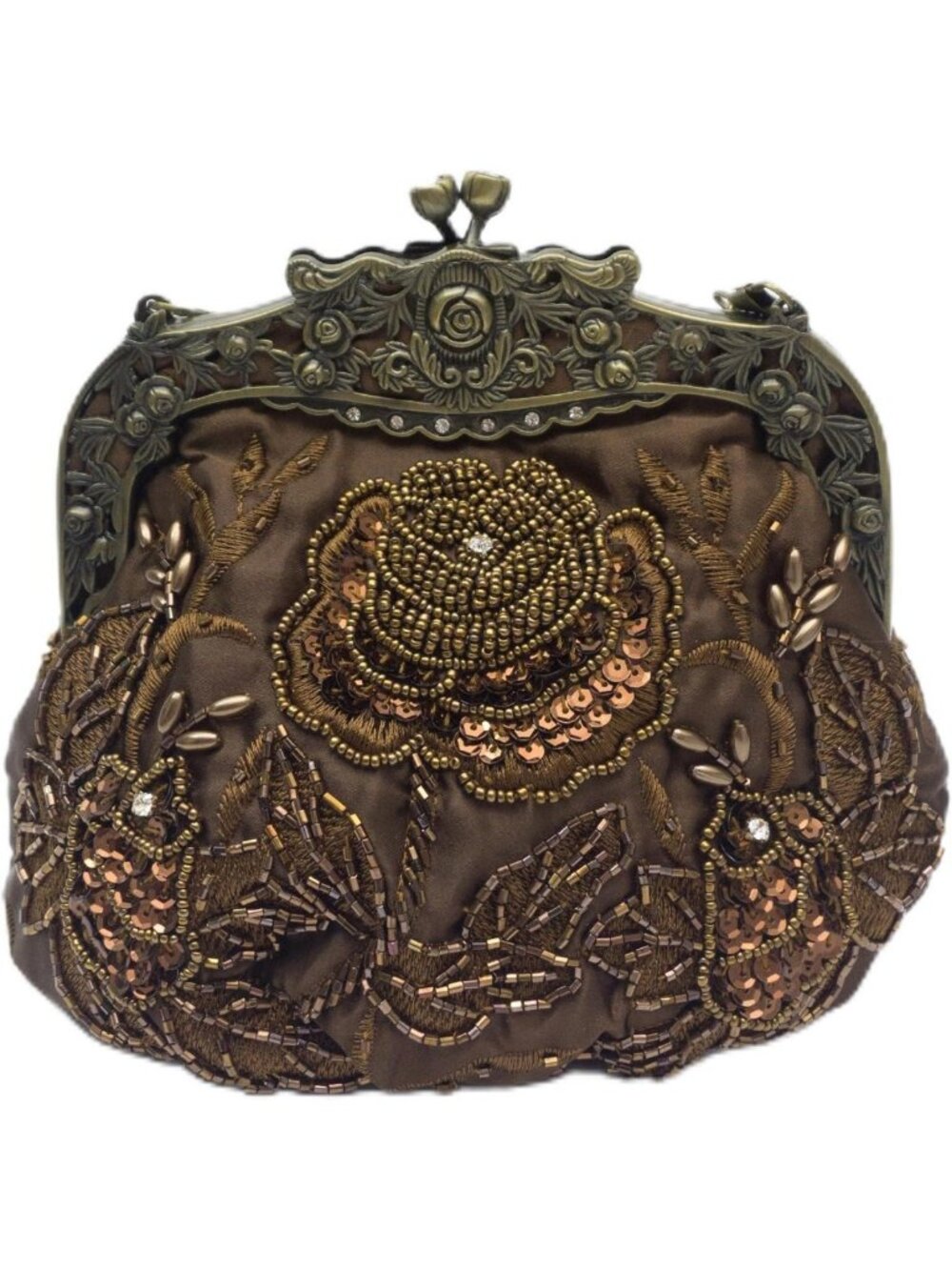 Elegant Rose Beaded Evening Clutch Purse with Kiss Lock Closure for Women